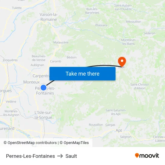 Pernes-Les-Fontaines to Sault map