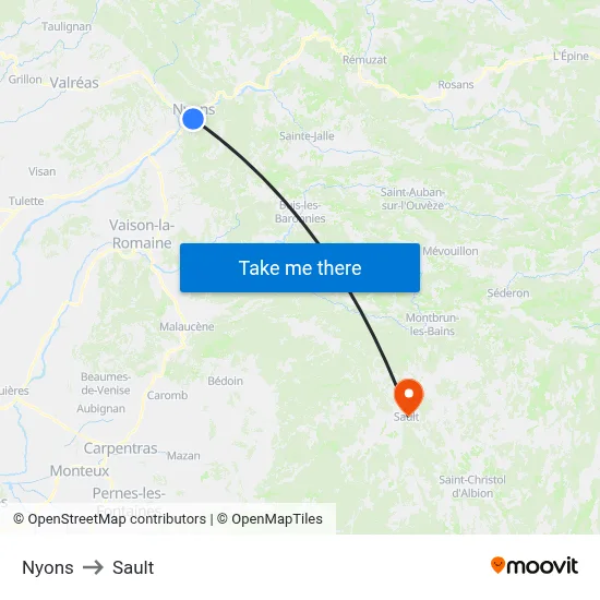 Nyons to Sault map