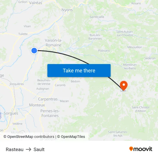 Rasteau to Sault map
