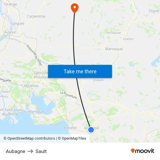 Aubagne to Sault map