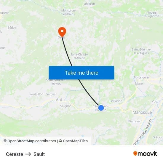 Céreste to Sault map