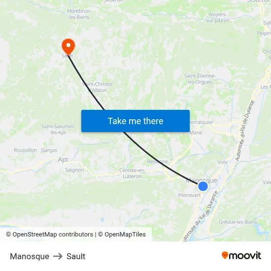 Manosque to Sault map