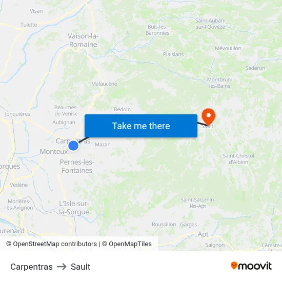Carpentras to Sault map