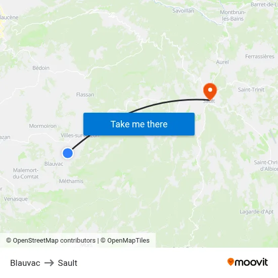 Blauvac to Sault map