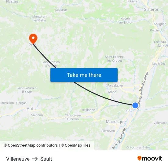 Villeneuve to Sault map
