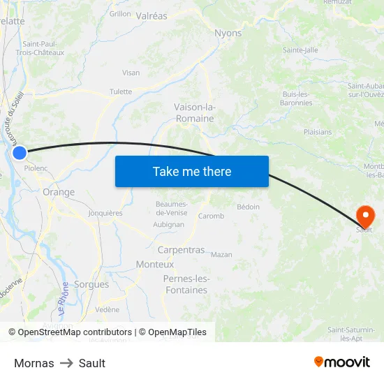 Mornas to Sault map