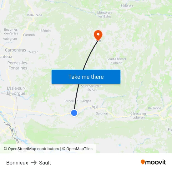 Bonnieux to Sault map