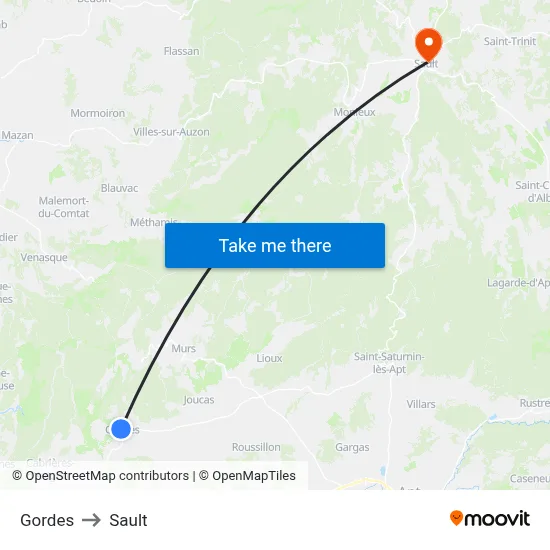Gordes to Sault map