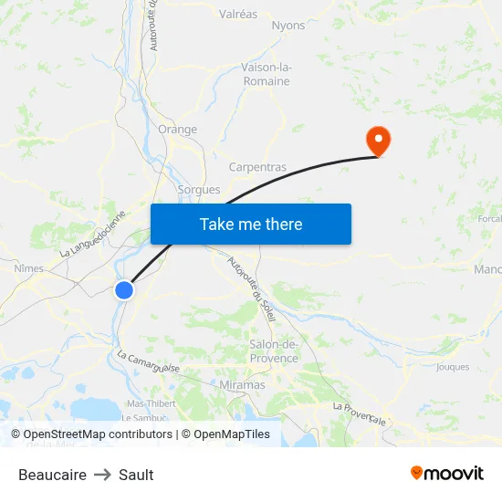 Beaucaire to Sault map