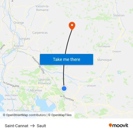 Saint-Cannat to Sault map