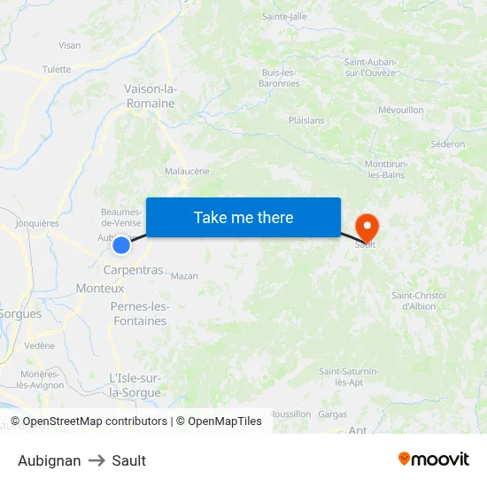 Aubignan to Sault map