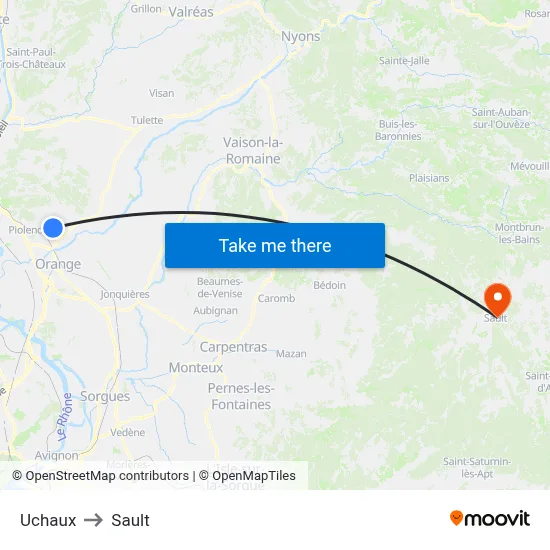 Uchaux to Sault map