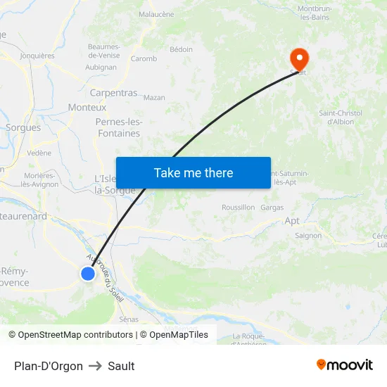 Plan-D'Orgon to Sault map