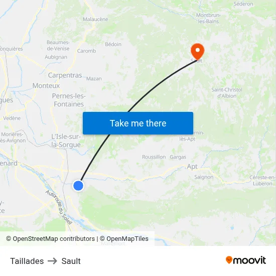 Taillades to Sault map