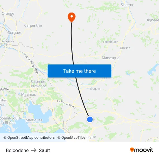 Belcodène to Sault map