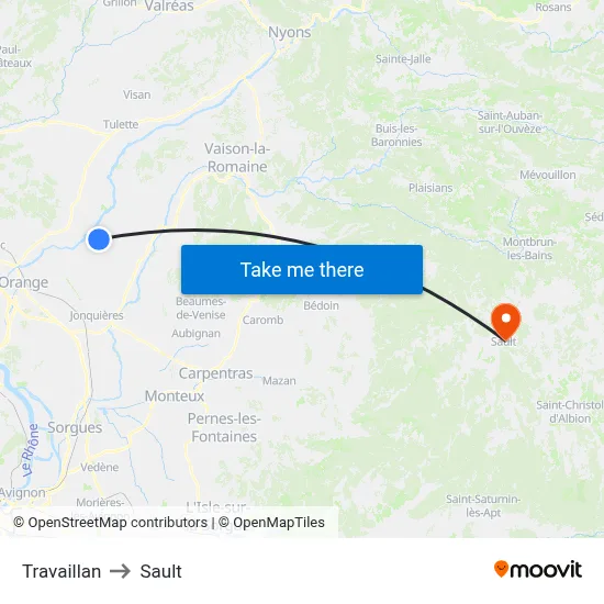Travaillan to Sault map