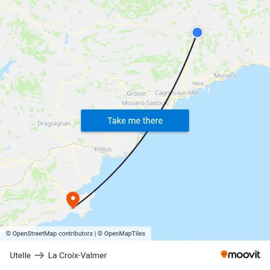 Utelle to La Croix-Valmer map