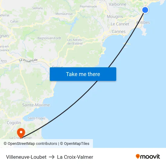 Villeneuve-Loubet to La Croix-Valmer map