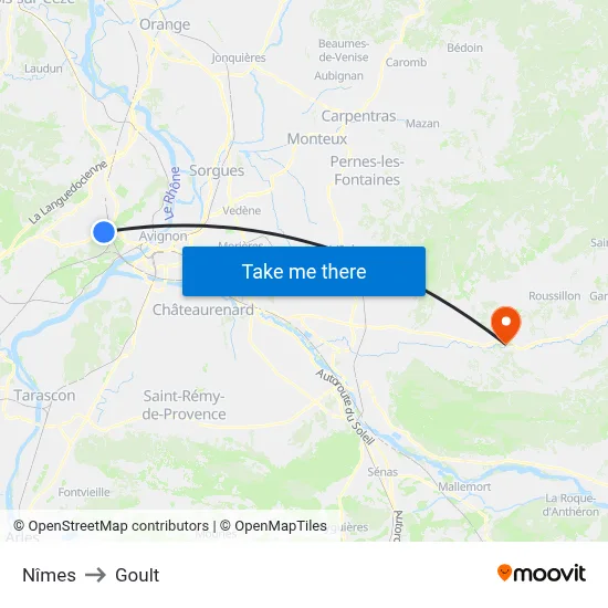Nîmes to Goult map
