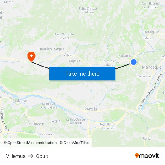 Villemus to Goult map