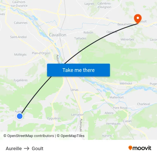 Aureille to Goult map