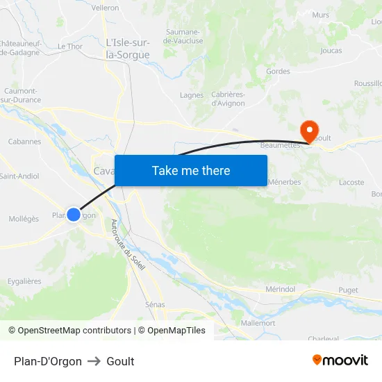Plan-D'Orgon to Goult map