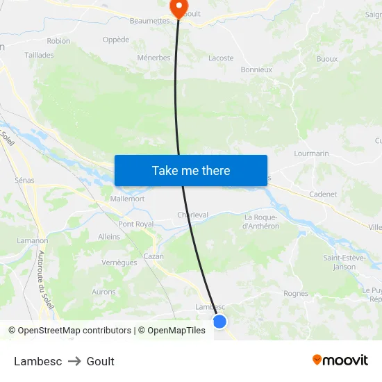 Lambesc to Goult map