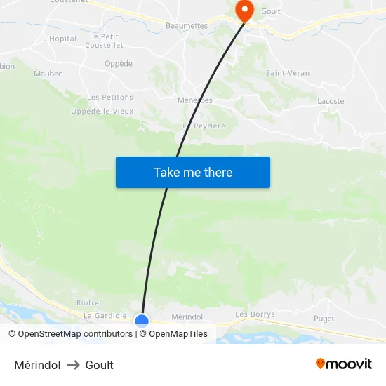 Mérindol to Goult map