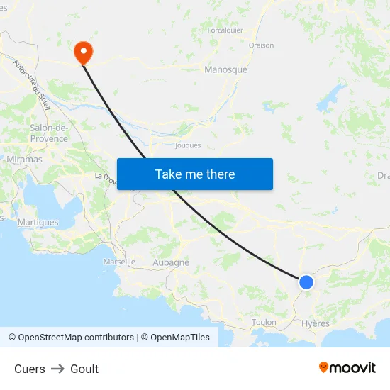 Cuers to Goult map
