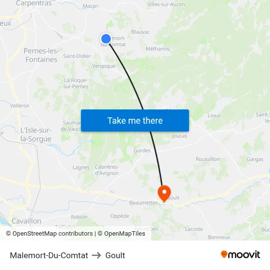 Malemort-Du-Comtat to Goult map