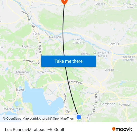 Les Pennes-Mirabeau to Goult map