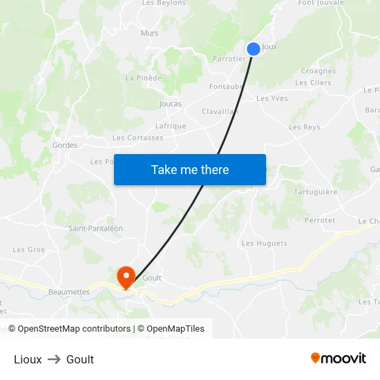Lioux to Goult map