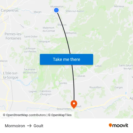 Mormoiron to Goult map