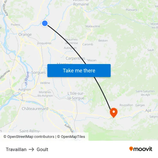 Travaillan to Goult map