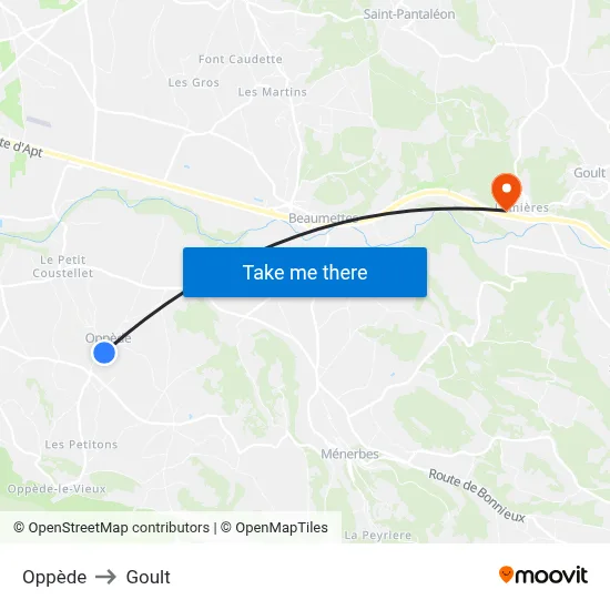Oppède to Goult map
