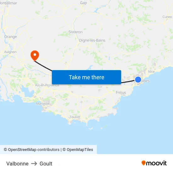 Valbonne to Goult map