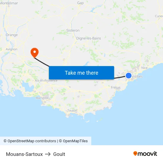 Mouans-Sartoux to Goult map
