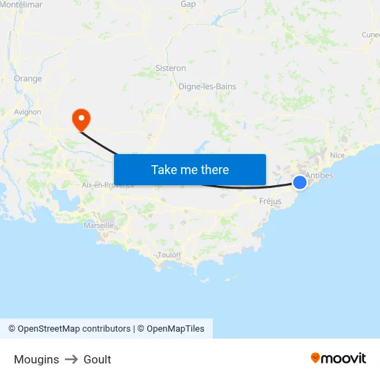 Mougins to Goult map