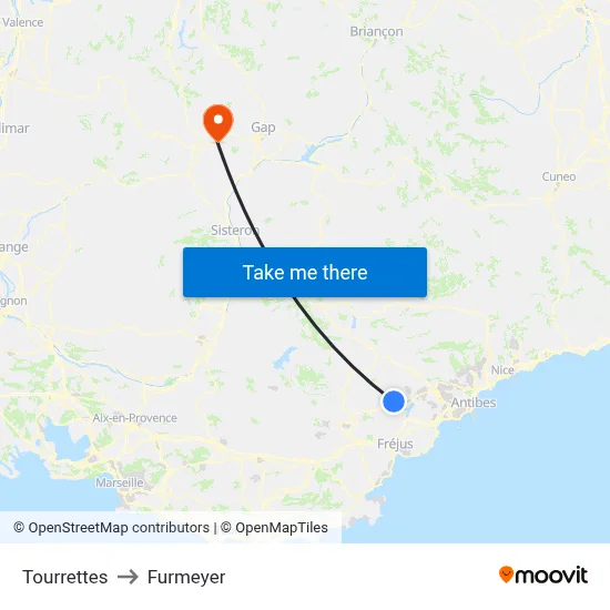 Tourrettes to Furmeyer map