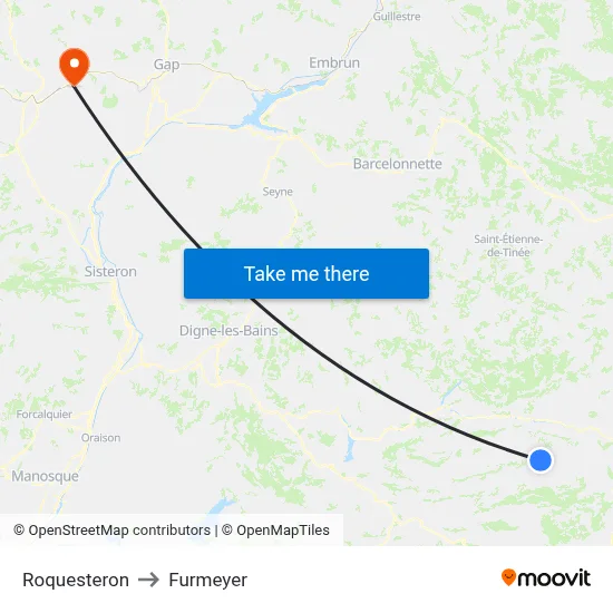 Roquesteron to Furmeyer map
