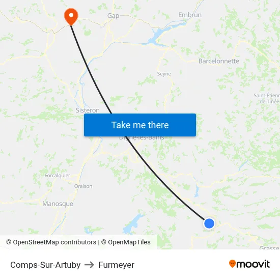Comps-Sur-Artuby to Furmeyer map