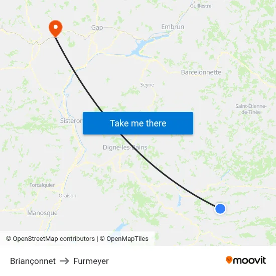 Briançonnet to Furmeyer map