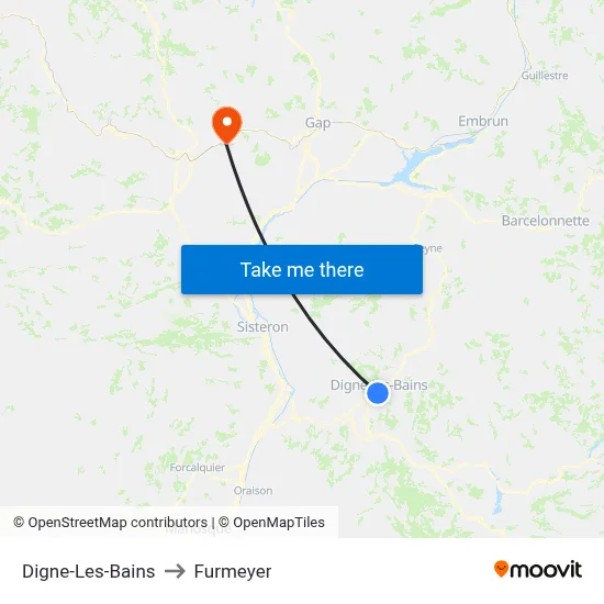 Digne-Les-Bains to Furmeyer map