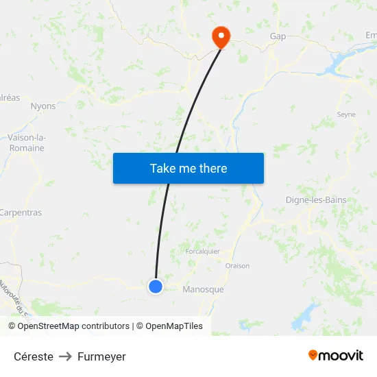 Céreste to Furmeyer map