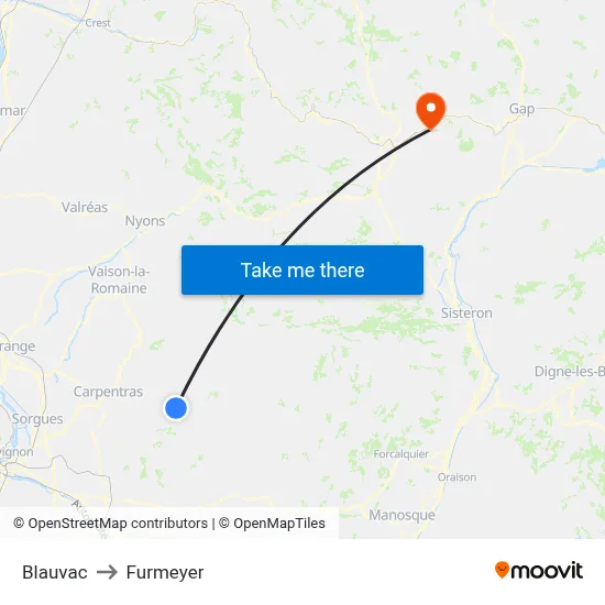 Blauvac to Furmeyer map