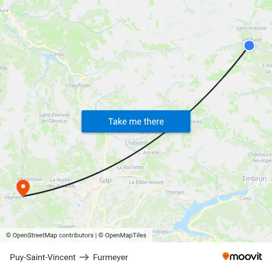 Puy-Saint-Vincent to Furmeyer map