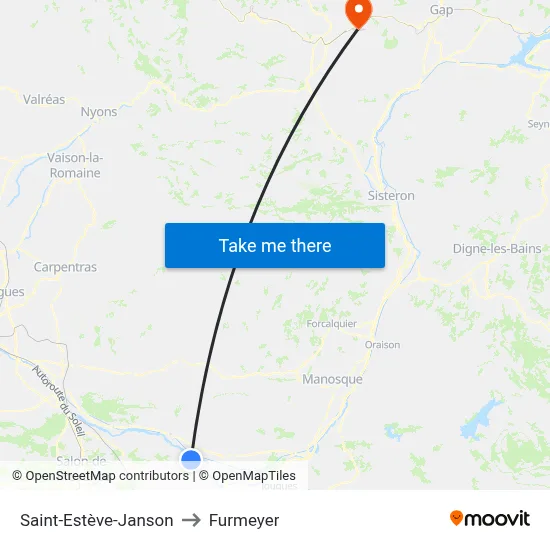 Saint-Estève-Janson to Furmeyer map