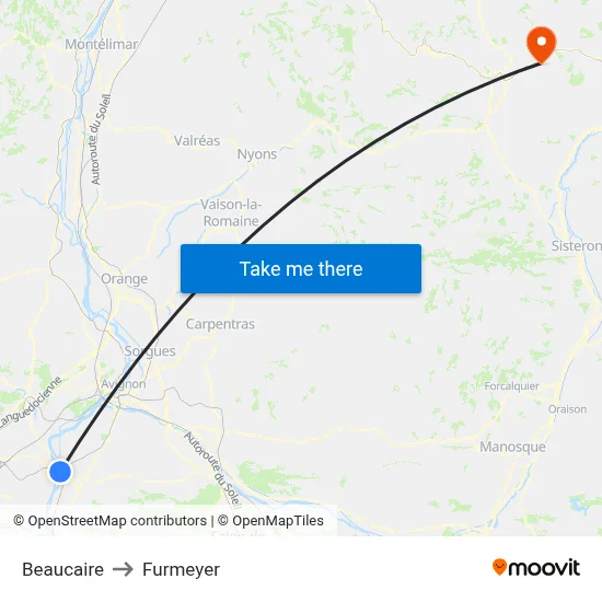 Beaucaire to Furmeyer map