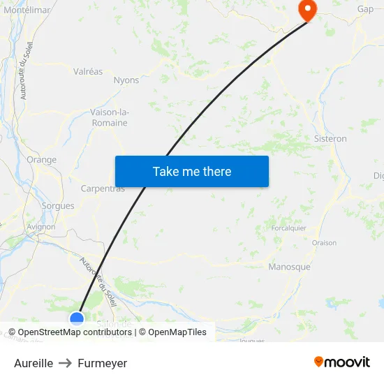 Aureille to Furmeyer map