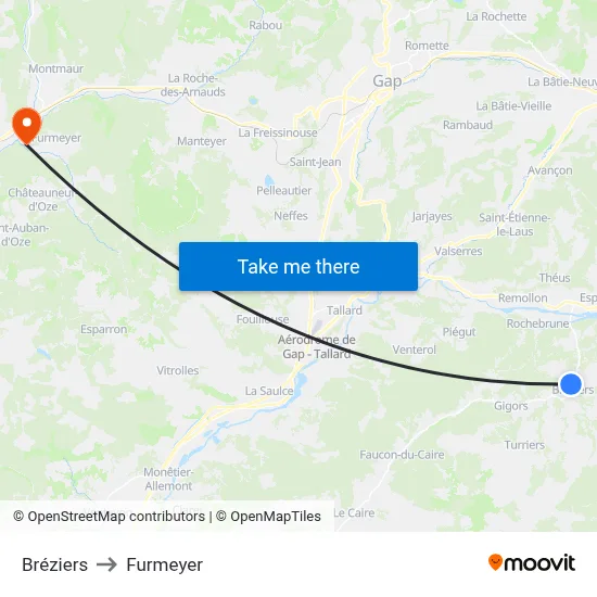 Bréziers to Furmeyer map